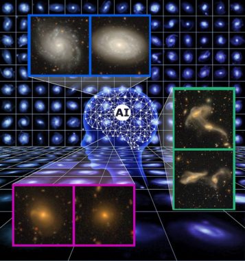 Konzeptgrafik zur Klassifizierung verschiedener Galaxientypen anhand ihrer Morphologien durch eine künstliche Intelligenz. (Credit: NAOJ / HSC-SSP) Konzeptgrafik zur Klassifizierung verschiedener Galaxientypen anhand ihrer Morphologien durch eine künstliche Intelligenz. (Credit: NAOJ / HSC-SSP)