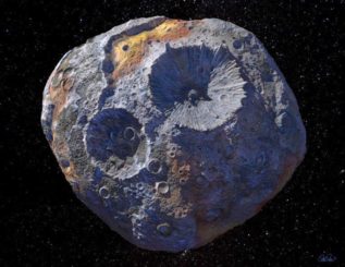 Der massereiche Asteroid 16 Psyche. (Credits: Courtesy of Maxar / ASU/P. Rubin / NASA / JPL-Caltech)