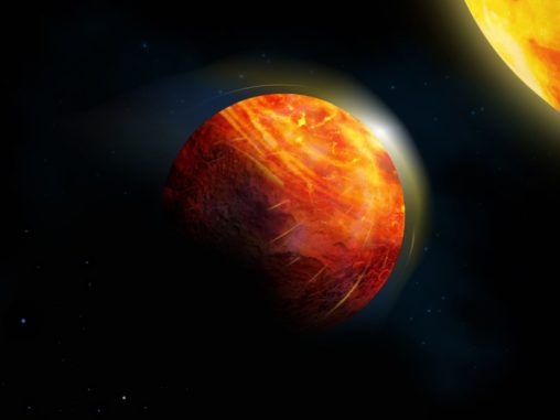 Künstlerische Darstellung des Exoplaneten K2-141b. (Credits: Image by Julie Roussy, McGill Graphic Design and Getty Images)