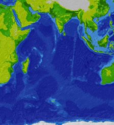 Topografische Karte des Indischen Ozeans. (Credits: Wikipedia / User: Cdc~commonswiki / CC-BY-SA 3.0)