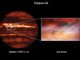 Ein Hotspot auf Jupiter, aufgenommen vom Gemini North Telescope (links) und der Raumsonde Juno (rechts). (Credits: Gemini image: International Gemini Observatory / NOIRLab / NSF / AURA M.H. Wong (UC Berkeley); JunoCam image: NASA / JPL-Caltech / SwRI / MSSS / Brian Swift © CC BY / Tom Momary © CC BY)
