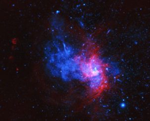 Der Supernova-Überrest Sagittarius A East. (Credits: X-ray: NASA / CXC / Nanjing Univ. / P. Zhou et al. Radio: NSF / NRAO / VLA)