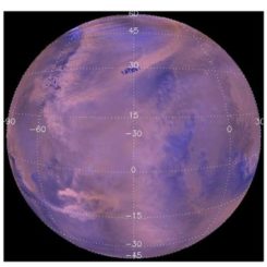 Staubstürme auf der Nordhalbkugel des Mars, aufgenommen von der Raumsonde Mars Global Surveyor. (Credits: NASA; Battalio and Wang 2021)