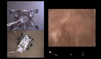 Ausschnitt aus dem Video von der Landung des Rovers Perseverance auf dem Mars. (Credits: NASA / JPL-Caltech)