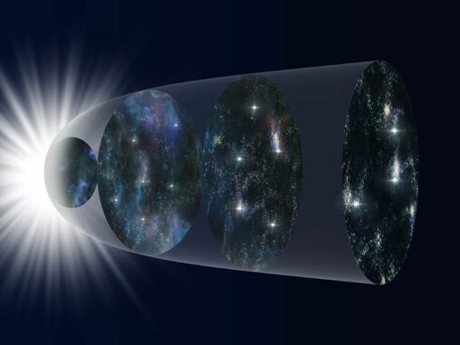 Schematische Darstellung der Expansion des Universums im Laufe seiner Geschichte. (Credits: NAOJ)