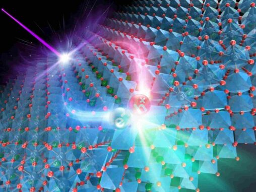 Schematische Darstellung der Ladungsrekombination, wenn freie Ladungsträger in dem Material Licht ausgesetzt werden und sich gegenseitig auslöschen. (Credits: Image courtesy: Masashi Kato from Nagoya Institute of Technology)