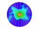 Diese Grafik zeigt den magnetisierten, sternbildenden Kern BHR 71 IRS1. Der zentrale Protostern und die planetenbildende Scheibe sind durch den orangefarbenen Kreis markiert. Die weißen Linien zeigen den Verlauf der Magnetfeldlinien an. (Credits: Myers, P. et al. 2020, Astrophysical Journal, 896, 163)