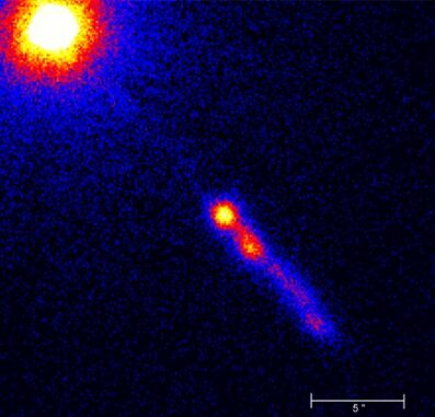 Der Quasar 3C 273 mit seinem Jet, aufgenommen vom Weltraumteleskop Chandra. (Credits: Credit: NASA / CXC / SAO / H.Marshall et al.) Der Quasar 3C 273 mit seinem Jet, aufgenommen vom Weltraumteleskop Chandra. (Credits: Credit: NASA / CXC / SAO / H.Marshall et al.)