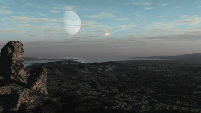 Diese Illustration zeigt große Asteroiden, die in die sauerstoffarme Atmosphäre der jungen Erde eintreten. (Credits: Courtesy of SwRI / Dan Durda, Simone Marchi) Diese Illustration zeigt große Asteroiden, die in die sauerstoffarme Atmosphäre der jungen Erde eintreten. (Credits: Courtesy of SwRI / Dan Durda, Simone Marchi)