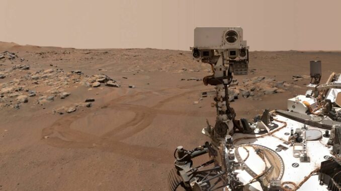 Der NASA-Rover Perseverance sucht auf dem Mars nach Anzeichen für frühzeitliches Leben. (Credit: NASA / JPL-Caltech / MSSS) Der NASA-Rover Perseverance sucht auf dem Mars nach Anzeichen für frühzeitliches Leben. (Credit: NASA / JPL-Caltech / MSSS)