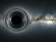 Simulation eines supermassiven Schwarzen Lochs vor dem Sternenhintergrund. (Credit: NASA’s Goddard Space Flight Center; background, ESA / Gaia / DPAC)