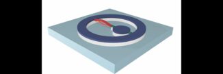 Schematischer Aufbau des Displacemon, bestehend aus einem mechanischen Resonator (rot), der mit einem supraleitenden Qubit (blau) verbunden ist. (Credits: Edward Laird)