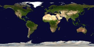 Die Kontinente der Erde, basierend auf Satellitenaufnahmen. (Credits: NASA / Goddard Space Flight Center)