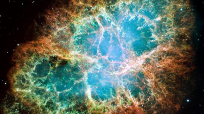Der Krebsnebel, ein Supernova-Überrest. (Credits: NASA / ESA / J Hester Arizona State University) Der Krebsnebel, ein Supernova-Überrest. (Credits: NASA / ESA / J Hester Arizona State University)