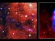 Der lange Materie-Antimateriestrahl des Pulsars PSR J2030+4415, basierend auf optischen Daten und Chandra-Daten. (Credits: X-ray: NASA / CXC / Stanford Univ. / M. de Vries; Optical: NSF / AURA / Gemini Consortium)