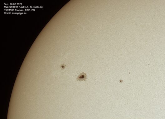 Sonnenflecken am 26. März 2022. (Credits: astropage.eu)