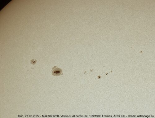Sonnenflecken am 27. März 2022. (Credits: astropage.eu)