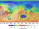 Höhenprofilkarte des Mars mit dem Standort von InSight (orangenes Dreieck), sowie anderen lokalisierten Marsbeben (pinkfarbene Punkte) nahe Cerberus Fossae und dem Ereignis S0976a im Valles Marineris. (Credits: Horelston et al. (2022) TSR)