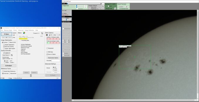 Tutorial Sonnenbilder Weißlicht Stacking, Schritt 1 (Credits: astropage.eu)