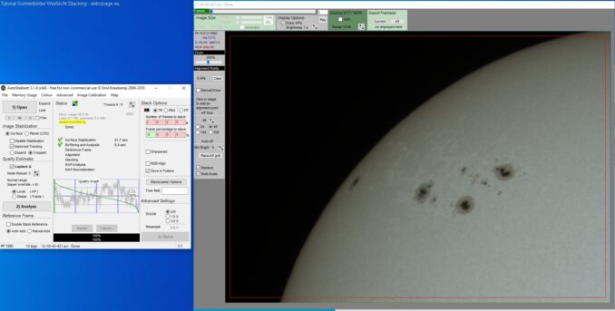 Tutorial Sonnenbilder Weißlicht Stacking, Schritt 2 (Credits: astropage.eu)