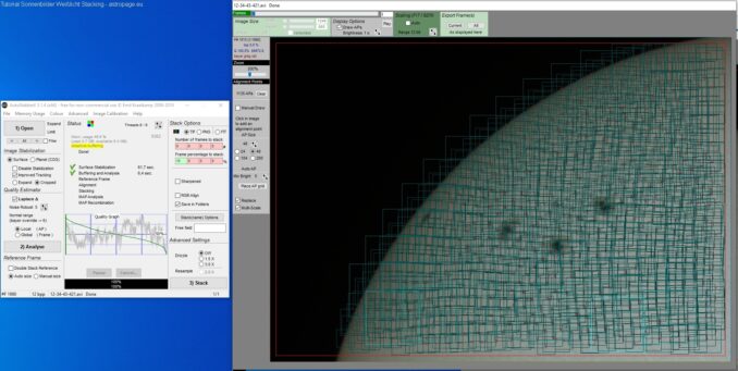 Tutorial Sonnenbilder Weißlicht Stacking, Schritt 3 (Credits: astropage.eu)