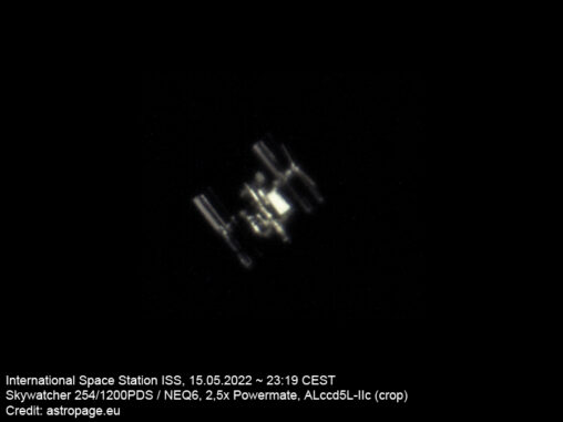 Überflug der Internationalen Raumstation ISS am Abend 15. Mai 2022 gegen 23:19 MESZ. (Credits: astropage.eu)
