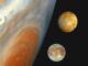 Kompositbild von Jupiter (links) und den Monden Io (oben) und Europa (unten). (Credits: Courtesy of NASA)