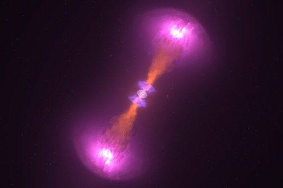 Künstlerische Darstellung der Verschmelzung zweier Neutronensterne. (Credits: NASA's Goddard Space Flight Center / CI Lab)