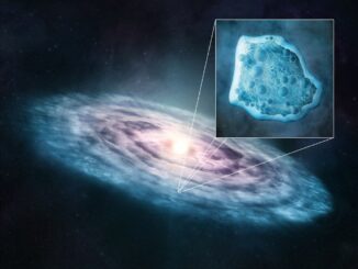 Künstlerische Darstellung einer protoplanetaren Scheibe mit Kohlenstoffmolekülen in der Eisphase. (Credits: M.Weiss / Center for Astrophysics | Harvard & Smithsonian)