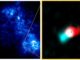 Links: Weitfeldinfrarotbild der Kleinen Magellanschen Wolke, aufgenommen vom Weltraumteleskop Herschel. Rechts: Bild der Abströmung von dem jungen Stern Y246. (Credits: ALMA (ESO / NAOJ / NRAO), Tokuda et al. ESA / Herschel)