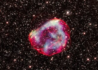 Der Supernova-Überrest SNR 0519, basierend auf Daten der Weltraumteleskope Hubble und Chandra. (Credits: X-ray: NASA / CXC / GSFC / B. J. Williams et al.; Optical: NASA / ESA / STScI)