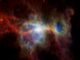 Infrarotbild des Orionnebels auf Grundlage von Daten der Weltraumteleskope Spitzer, WISE und Herschel. (Credits: ESA / NASA / JPL-Caltech)