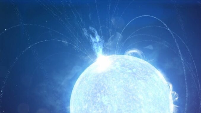 Illustration eines Strahlungsausbruchs auf einem Magnetar. (Credits: NASA’s Goddard Space Flight Center / Chris Smith (USRA)) Illustration eines Strahlungsausbruchs auf einem Magnetar. (Credits: NASA’s Goddard Space Flight Center / Chris Smith (USRA))
