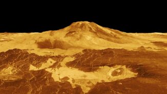 Computergeneriertes 3D-Modell des Gipfels von Maat Mons auf der Venus. (Credits: NASA / JPL-Caltech)