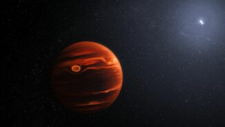 Illustration des Exoplaneten VHS 1256 b mit seinen Silikatwolken. (Credits: Illustration: NASA, ESA, CSA, Joseph Olmsted (STScI))