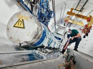 Der FASER-Teilchendetektor am Large Hadron Collider des CERN. (Credits: Photo courtesy of CERN)