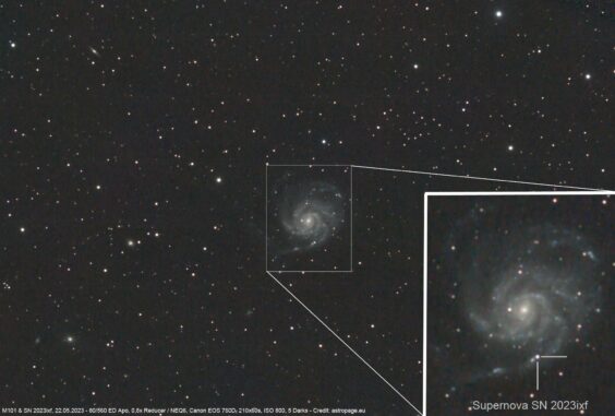 M101 mit der neuen Supernova SN 2023ixf. (Credits: astropage.eu)