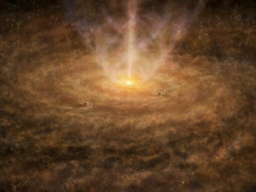 Künstlerische Darstellung einer Scheibe um einen Protostern. (Credits: ALMA (ESO / NAOJ / NRAO))