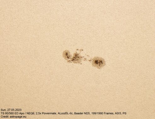 Sonnenflecken am 27. Mai 2023. (Credits: astropage.eu)