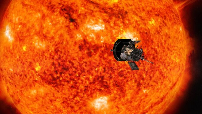 Künstlerische Darstellung der Parker Solar Probe bei der Beobachtung der Sonne. (Credit: NASA / Johns Hopkins APL / Steve Gribben) Künstlerische Darstellung der Parker Solar Probe bei der Beobachtung der Sonne. (Credit: NASA / Johns Hopkins APL / Steve Gribben)