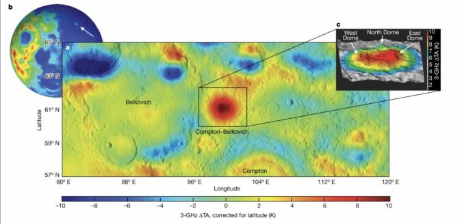 Karte der Vulkanstruktur Compton-Belkovich auf dem Mond. (Credit: Nature)