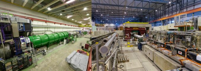 Die Experimente NA62 (links) und NA64 (rechts) am CERN. (Credits: CERN)