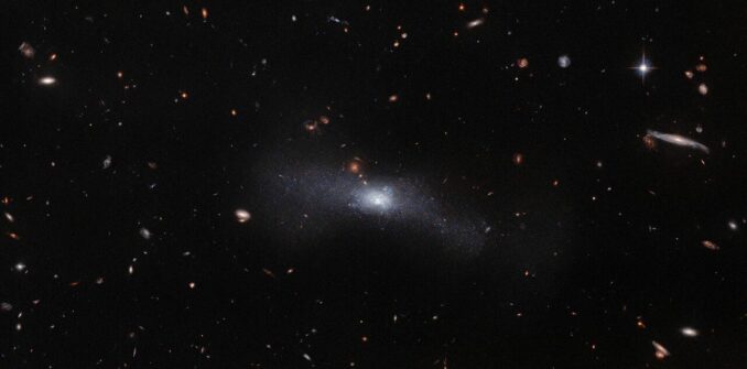 Hubble-Aufnahme der Galaxie J103512.07+461412.2. (Credits: ESA / Hubble & NASA, R. Tully) Hubble-Aufnahme der Galaxie J103512.07+461412.2. (Credits: ESA / Hubble & NASA, R. Tully)