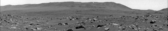 NavCam-Aufnahme eines Staubteufels auf dem Mars. (Credits: NASA / JPL-Caltech)