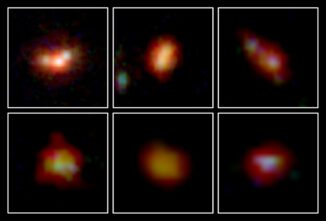 Infrarotaufnahmen des JWST von sechs Galaxien, die 500-700 Millionen Jahre nach dem Urknall existierten. (Credit: NASA, ESA, CSA, K. Nakajima et al.)