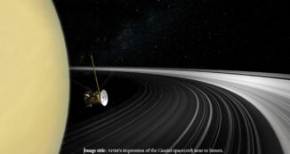 Künstlerische Darstellung der Cassini-Raumsonde vor Saturn. (Credits: NASA / JPL-Caltech)