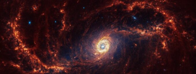 NGC 1672 liegt 60 Millionen Lichtjahre entfernt im Sternbild Dorado. (Credits: NASA, ESA, CSA, STScI, Janice Lee (STScI), Thomas Williams (Oxford), and the PHANGS team)