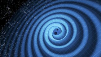 Künstlerische Darstellung von Gravitationswellen bei der Verschmelzung zweier Schwarzer Löcher. (Credits: LIGO / T. Pyle)