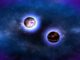 Illustration zweier Neutronensterne kurz vor der Kollision. (Credits: NASA's Goddard Space Flight Center)