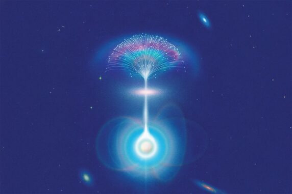 Künstlerische Darstellung eines Neutronensterns, der aus seiner Magnetosphäre einen Radiostrahl emittiert. (Credits: Daniel Liévano, edited by MIT News) Künstlerische Darstellung eines Neutronensterns, der aus seiner Magnetosphäre einen Radiostrahl emittiert. (Credits: Daniel Liévano, edited by MIT News)